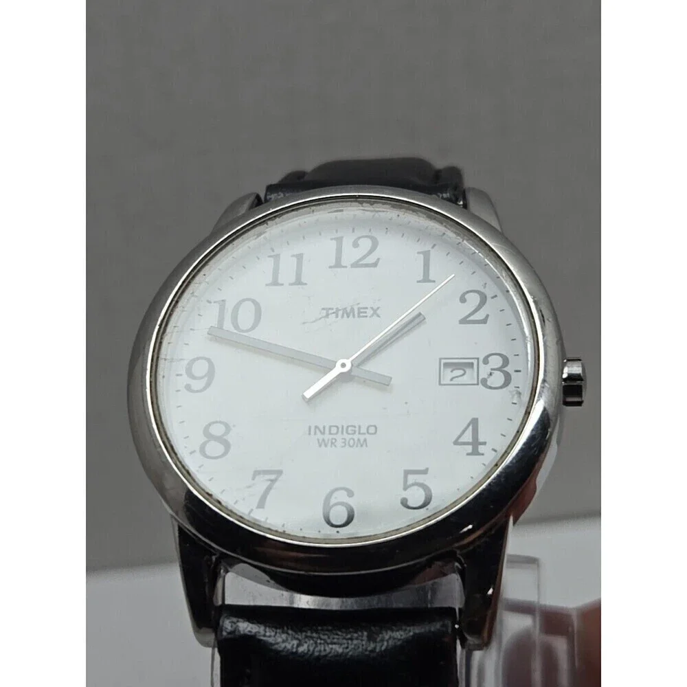 Timex Easy Reader Day Indiglo Silver Tone 35mm Quartz Watch New Battery WR 30M
